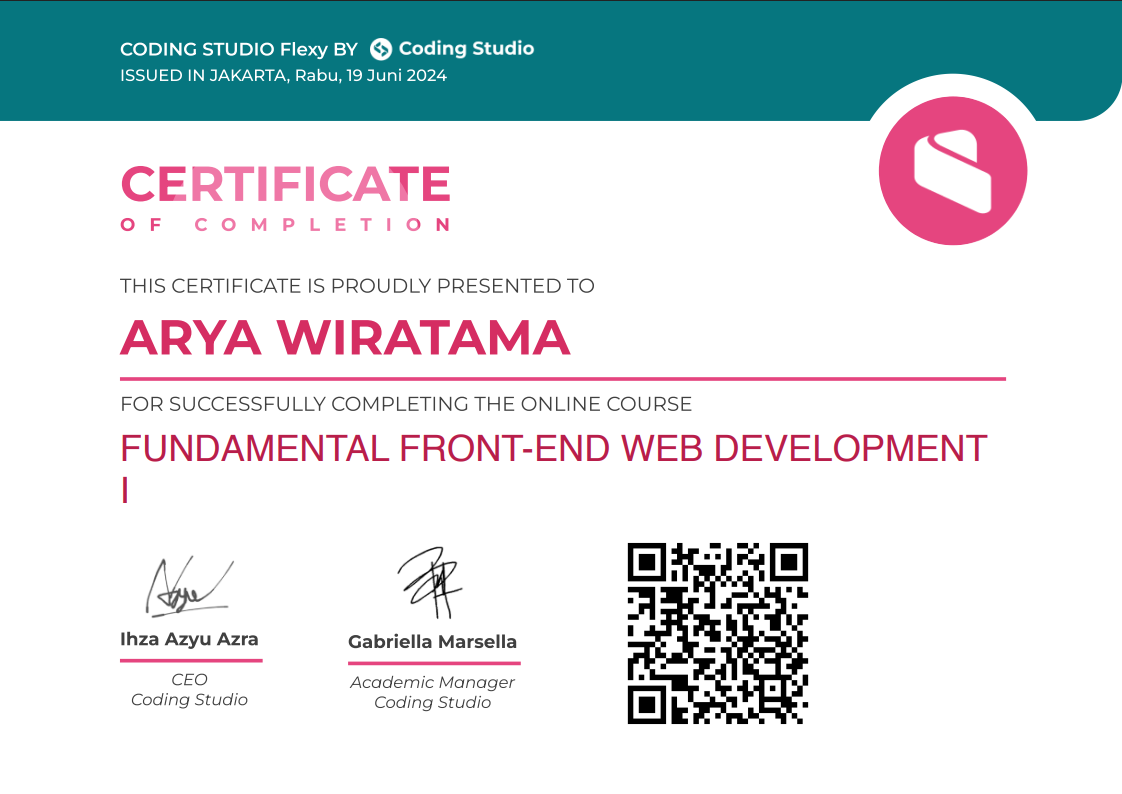 Front End Certificate