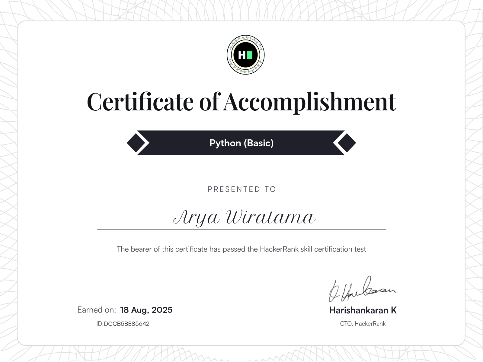 Python Hackerank Certificate